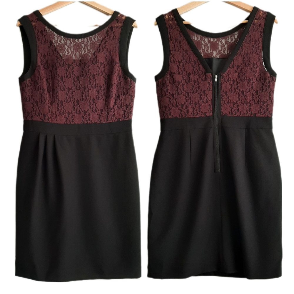 🍒 RW&CO Cocktail Dress Sleeveless Floral Lace Panel Mini Black Sz 8